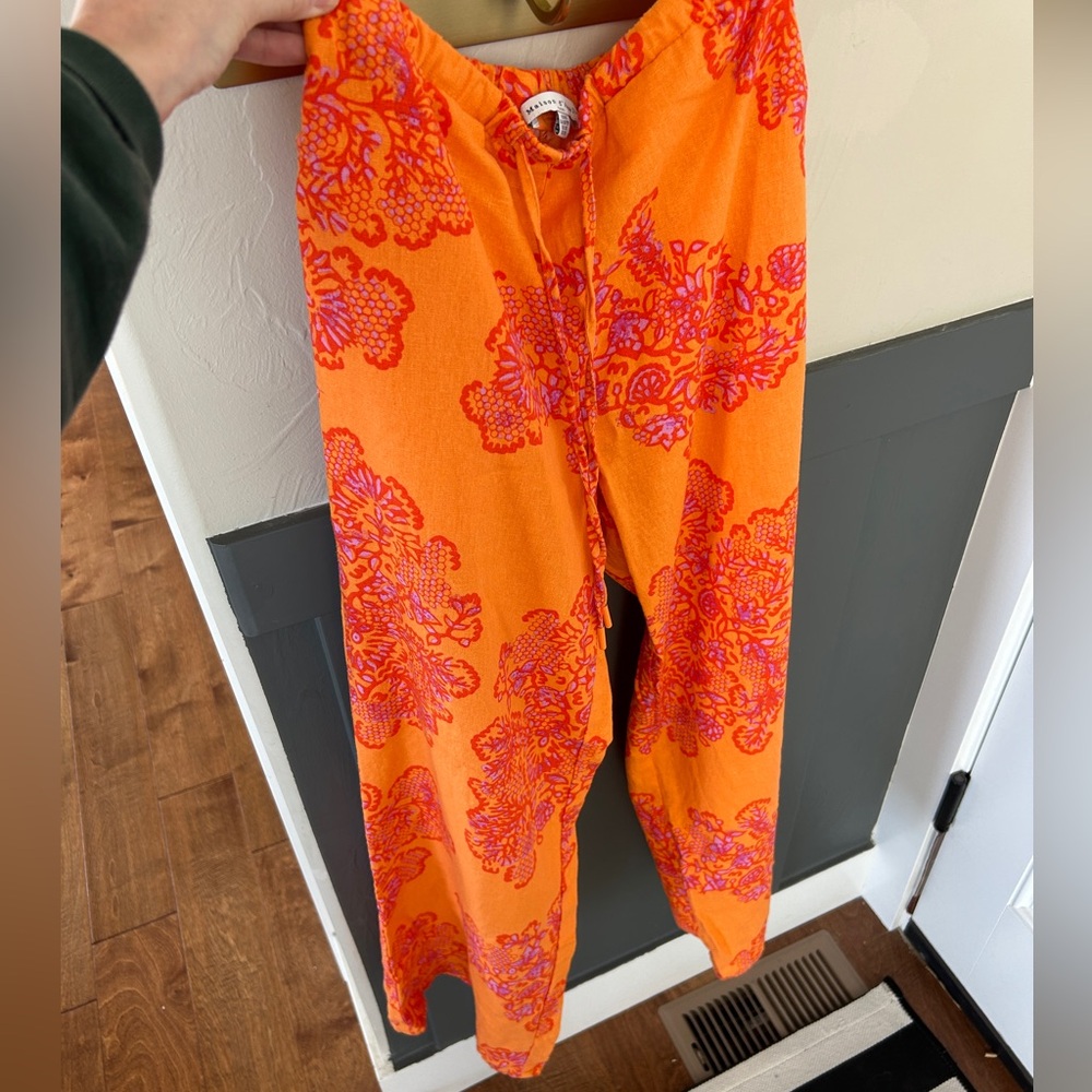 Vibrant Orange and Pink Linen Pants - Picture 2 of 4